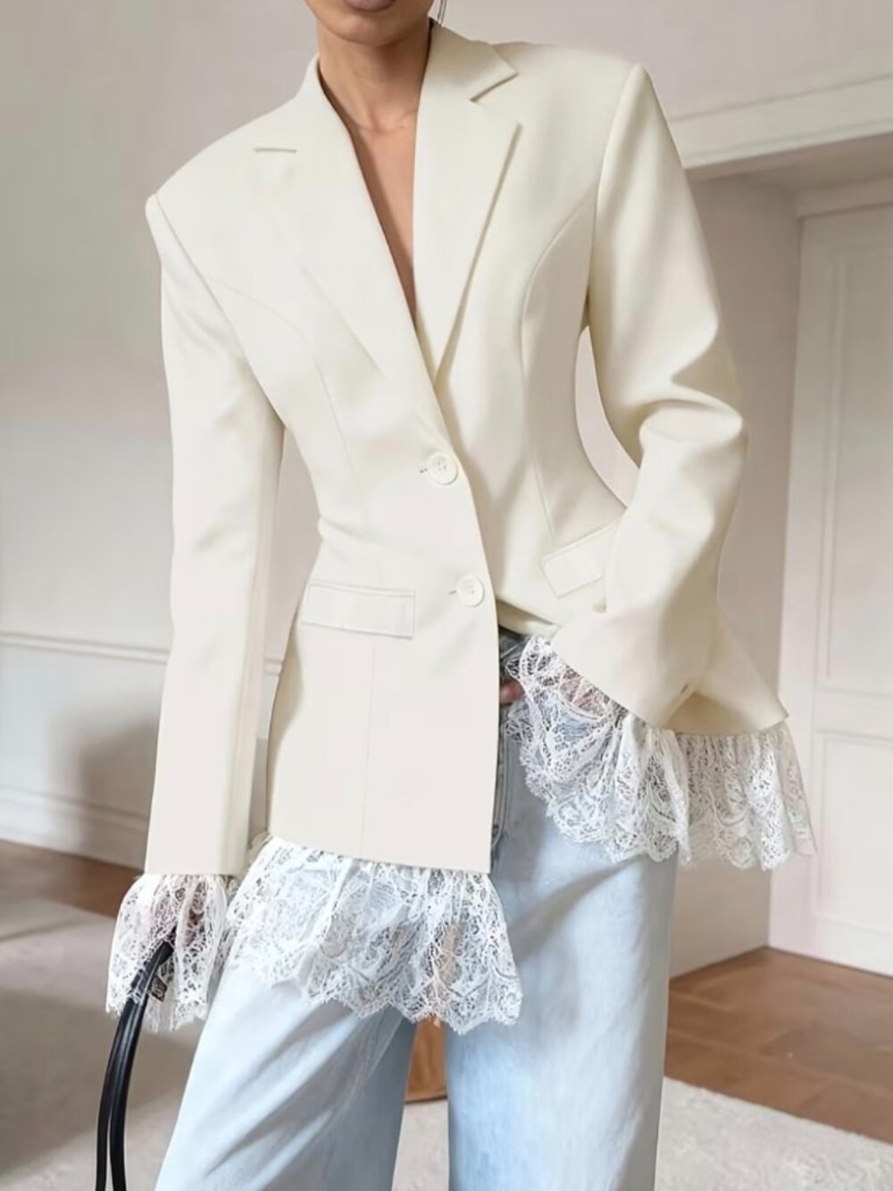 Fashionable Women's Elegant Blazer, Stylish and Versatile Lace-Trimmed New Suit